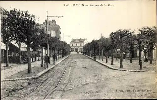 Ak Melun Seine et Marne, Avenue de la Gare