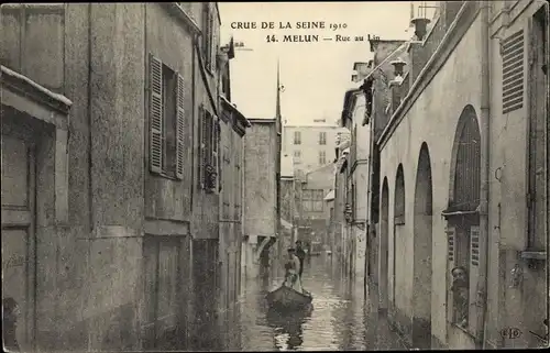 Ak Melun Seine et Marne, Rue an Lin, Crue de la Seine