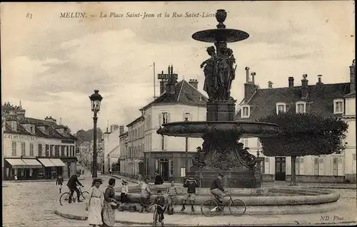 Ak Melun Seine et Marne, La Place Saint Jean et la Rue Saint Liesne