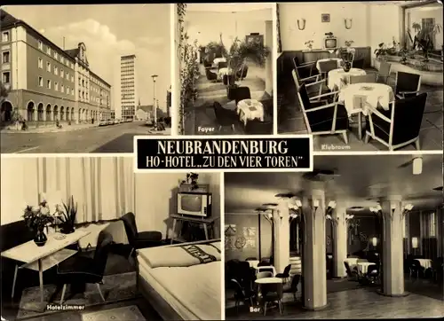 Ak Neubrandenburg in Mecklenburg, HO Hotel Zu den vier Toren, Innen und Außen