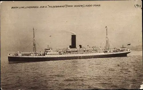 Ak Steamer RMS Hildebrand, Dampfschiff, Booth Line