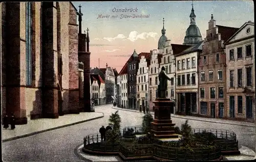 Ak Osnabrück in Niedersachsen, Marktplatz, Stüve Denkmal