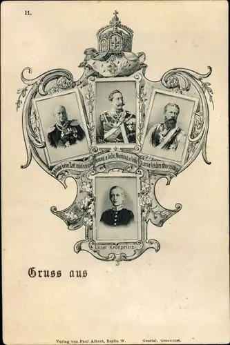 Passepartout Ak Kaiser Wilhelm II. von Preußen, Kronprinz Wilhelm, Wilhelm I