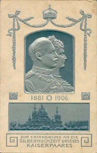 Präge Litho Kaiser Wilhelm II. von Preußen, Kaiserin Auguste Viktoria, Silberhochzeit 1906