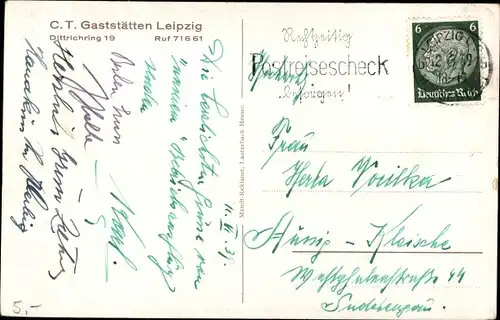 Ak Leipzig in Sachsen, C.T. Gaststätten, Dittrichring 19