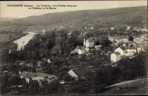 Ak Jaulgonne Aisne, La Tuilerie, Les Petites Sources, Chateau et la Marne