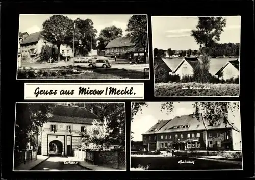 Ak Mirow Mecklenburgische Seenplatte, Marktplatz, Mirowsee, Bahnhof, Torhaus