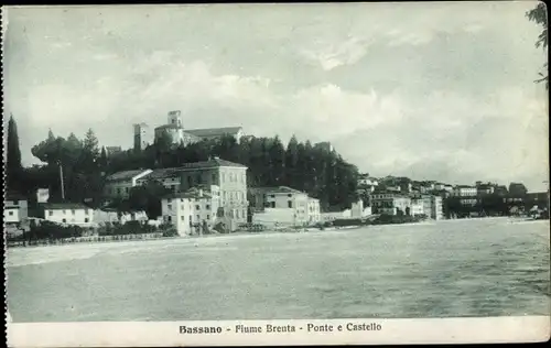 Ak Bassano del Grappa Veneto, Fiume Brenta, Ponte, Castello