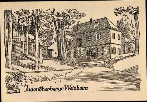 Künstler Ak Weinheim an der Bergstraße Baden, Jugendherberge