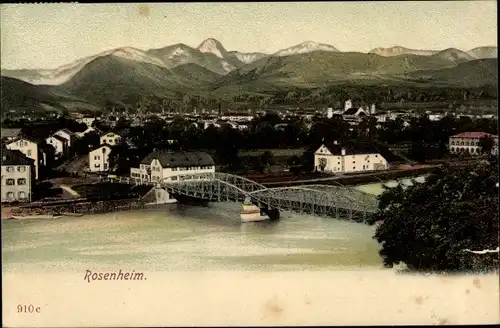 Ak Rosenheim Oberbayern, Gesamtansicht, Brücke