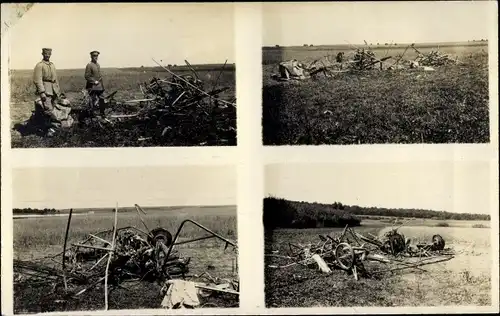 Foto Ak Soldaten, Trümmer eines Flugzeugs ?