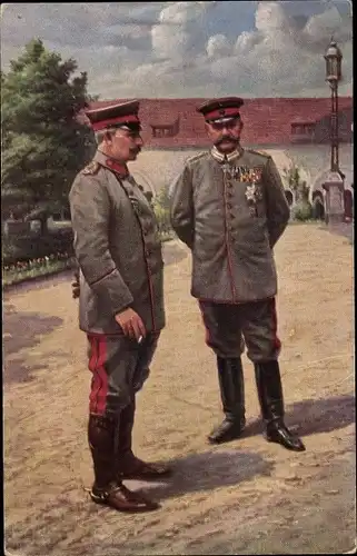 Künstler Ak Generalfeldmarschall Paul von Hindenburg, Kaiser Wilhelm II., Posen, 1915