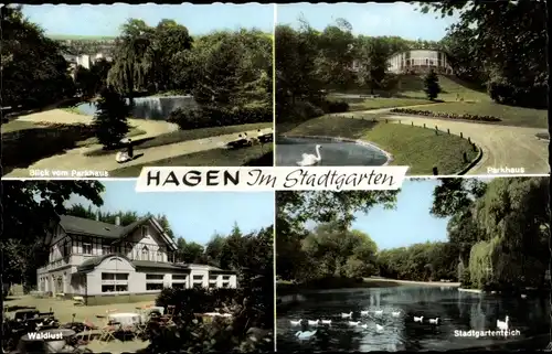 Ak Hagen in Westfalen, Im Stadtgarten, Waldlust, Teich, Parkhaus