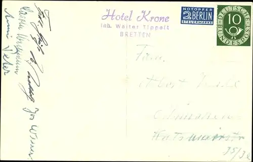 Foto Ak Bretten in Baden Württemberg, Hotel Krone, Walter Tippelt, Brunnen