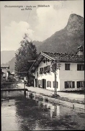 Ak Oberammergau in Oberbayern, Studie am Mühlbach mit Kofel