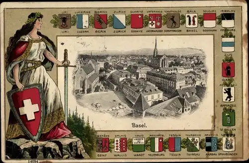Präge Wappen Passepartout Ak Bâle Basel Stadt Schweiz, Stadtansicht, Tessin, Waadt, Genf, Zug