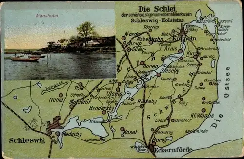 Landkarten Ak Maasholm in Schleswig Holstein, Kappeln, Schleswig, Haddeby, Borby