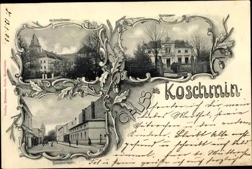 Ak Koźmin Wielkopolski Deutsch Koschmin Posen, Villa, Straßenpartie, Schloss