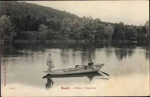 Ak Reuil Seine-et-Marne, pèche á l'épervier, Bootspartie