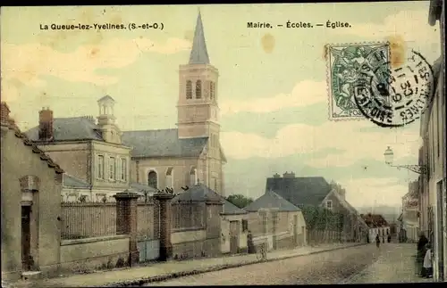 Ak La Queue les Yvelines, Mairie, Ecoles, Eglise