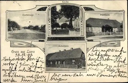Ak Laerz Lärz Mecklenburgische Seenplatte, Kirche, Dorfstraße, Pfarrhaus, Schulhaus