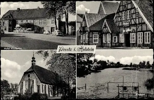 Ak Preetz in Holstein, Klostertor, Ballhaus, Klosterkirche, Kirchsee