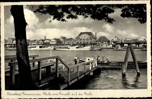 Ak Travemünde Lübeck, Blick vom Priwall auf die Stadt