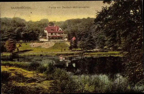 Ak Saarbrücken im Saarland, Partie am Deutsch Mühlenweiher