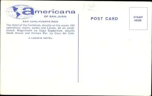 Ak San Juan Puerto Rico, Americana Hotel, Außenansicht