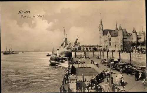 Ak Antwerpen Anvers Flandern, Vue sur le Steen, Salondampfer