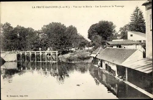 Ak La Ferté Gaucher Seine et Marne, Vue sur le Morin, Les Lavoirs et le Vannage