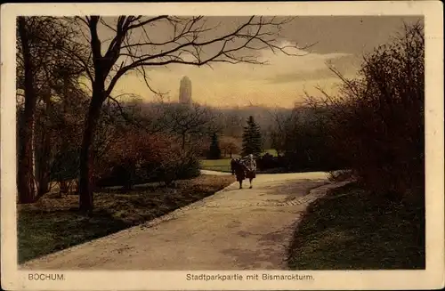 Ak Bochum im Ruhrgebiet, Stadtparkpartie mit Bismarckturm