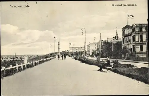 Ak Ostseebad Warnemünde Rostock, Bismarckpromenade