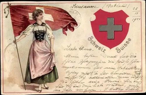 Präge Wappen Litho Schweiz, Flagge, Tracht