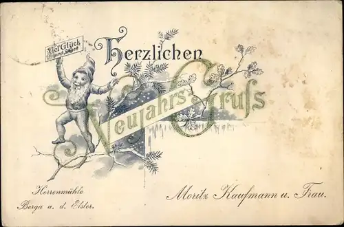 Präge Litho Glückwunsch Neujahr, Zwerg