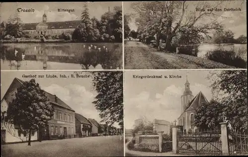 Ak Trossin Dahlenberg in der Dübener Heide, Rittergut, Dorfteich, Kriegerdenkmal, Gasthof zur Linde