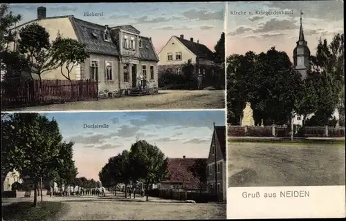 Ak Neiden Elsnig Sachsen, Bäckerei, Kirche, Kriegerdenkmal, Dorfstraße