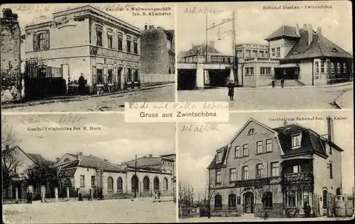 Ak Zwintschöna Kabelsketal Saalekreis, Kolonialgeschäft, Bahnhof Dieskau, Gasthof