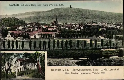 Ak Rochlitz an der Mulde, Saal- und Gartenlokal Schweizerhaus, Panorama