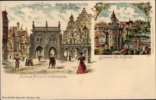 Litho Berlin Mitte, Spandauer Straße mit der Gerichtslaube, Spandauer Tor mit Brücke