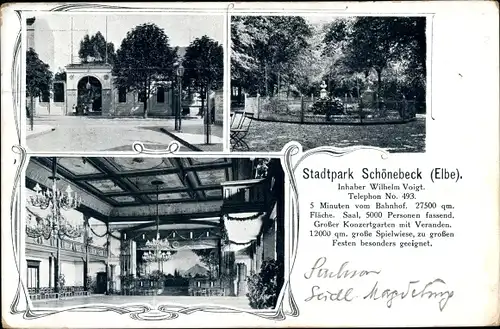 Ak Schönebeck an der Elbe, Stadtpark mit Saal und Konzertgarten