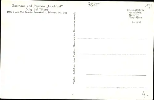 Ak Salg Titisee Neustadt im Breisgau Hochschwarzwald, Gasthof Hochfirst