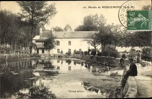 Ak Rougemont Seine et Marne, Moulin, Wasserpartie