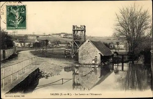 Ak Salins Seine et Marne, Le Lavoir et l'Abreuvoir