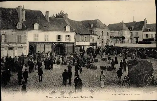 Ak Vierzon Cher, Place du marche au ble, Markt