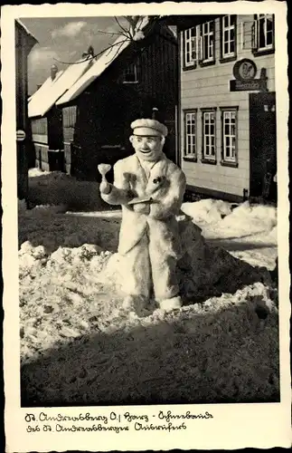 Ak Sankt Andreasberg im Oberharz, Ortspartie mit Schneemann