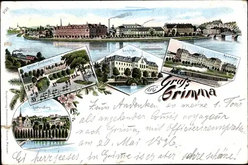 Litho Grimma in Sachsen, Kloster Nimbschen, Kaserne, Gattersburg, Seminar, Panorama
