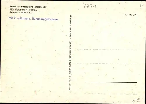 Ak Falkau Hochschwarzwald, Pension Waldblick