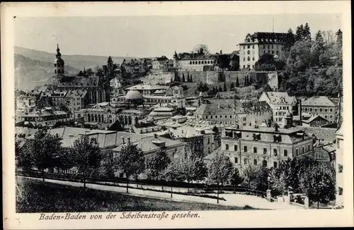 Ak Baden Baden am Schwarzwald, Panorama von der Scheibenstraße