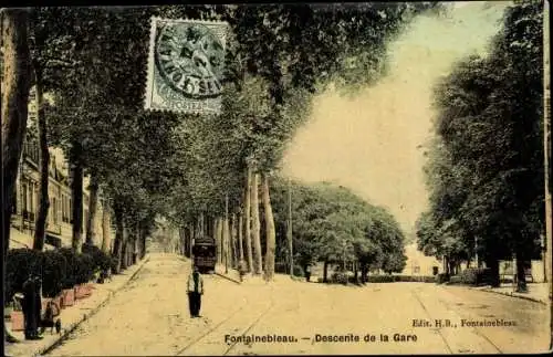 Ak Fontainebleau Seine et Marne, Descente de la Gare